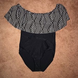 Black and white one piece ruffle swimsuit